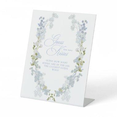 Elegant Blue Floral How Many Kisses  Pedestal Sign