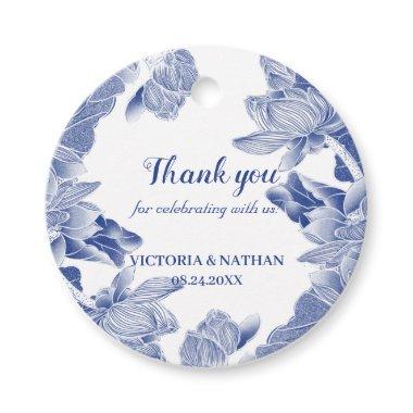 Elegant Blue Floral Lotus Chinoiserie Chic Favor Tags