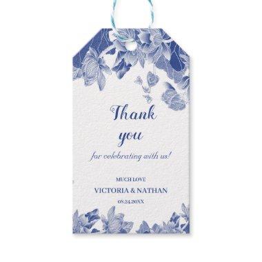 Elegant Blue Floral Lotus Chinoiserie Chic Gift Tags