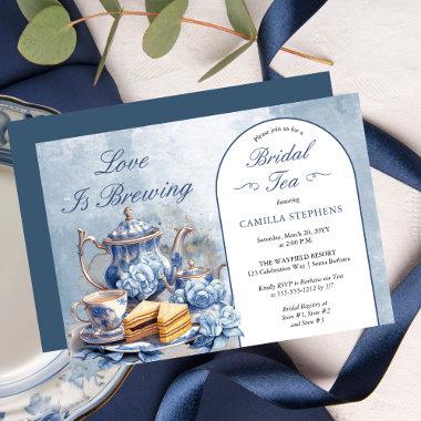 Elegant Blue Floral Tea Set Bridal Shower Tea Invitations