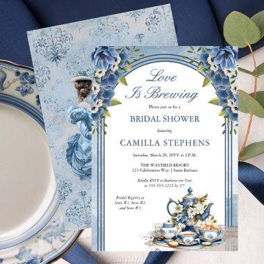 Elegant Blue Floral Tea Set Bridal Tea Shower Invitations