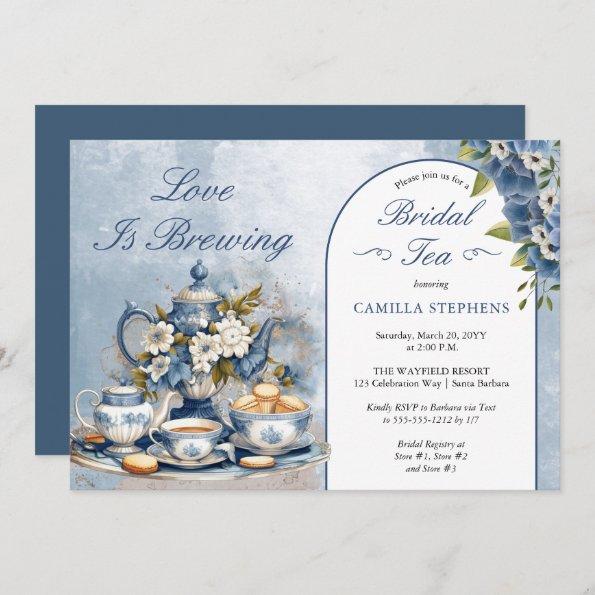 Elegant Blue Floral Teacup Bridal Shower Tea Invitations