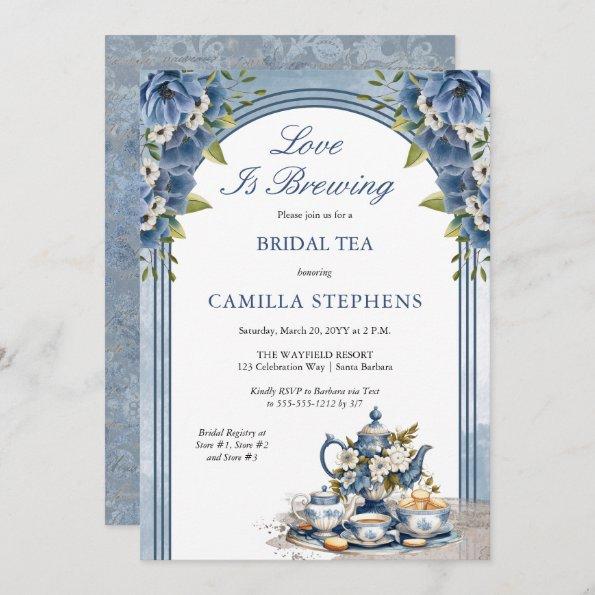 Elegant Blue Floral Teacup Bridal Tea Shower Invitations