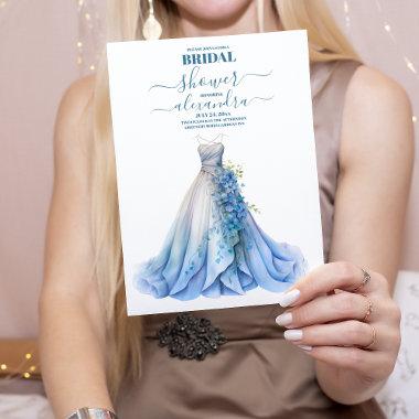 Elegant Blue Floral Wedding Dress