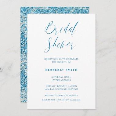 Elegant Blue Floral William Morris Bridal Shower Invitations
