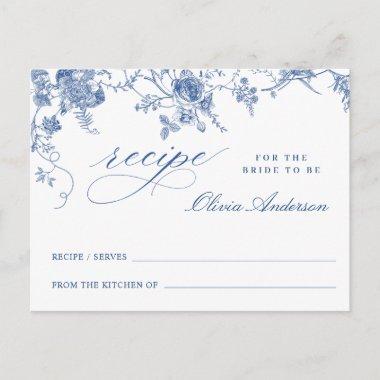Elegant Blue Flowers Bridal Shower Recipe Invitations