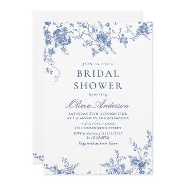 Elegant Blue French Garden BRIDAL SHOWER QR code Invitations