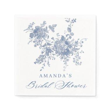 Elegant Blue French Garden Floral Bridal Shower Napkins
