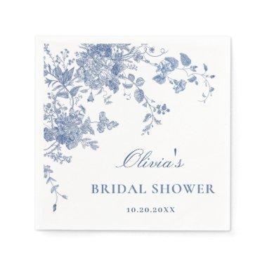 Elegant Blue French Garden Floral Bridal Shower Napkins