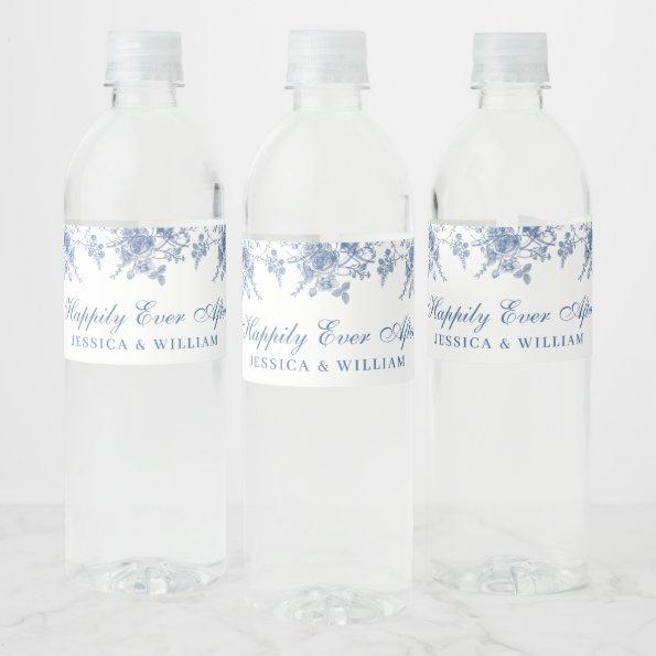 Elegant Blue French Garden Floral Wedding Water Bottle Label