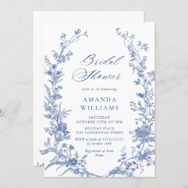 Elegant Blue French Garden Flowers BRIDAL SHOWER Invitations