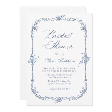 Elegant Blue French Roses Toile
