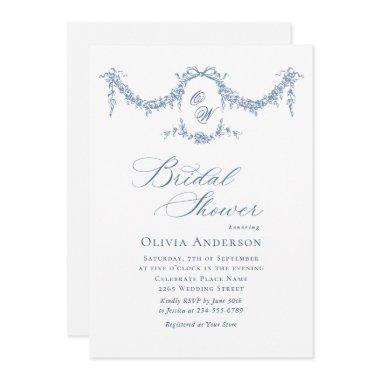 Elegant Blue French Toile Garden BRIDAL SHOWER Invitations