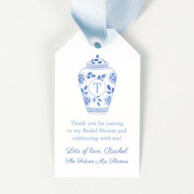 Elegant Blue Future Mrs Monogram  Gift Tags