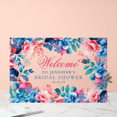 Elegant Blue Garden Floral  Welcome Acrylic Sign