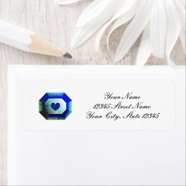 Elegant blue gem jewel script wedding address label