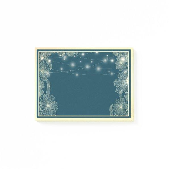 Elegant Blue & Gold Floral Frame String Lights Post-it Notes