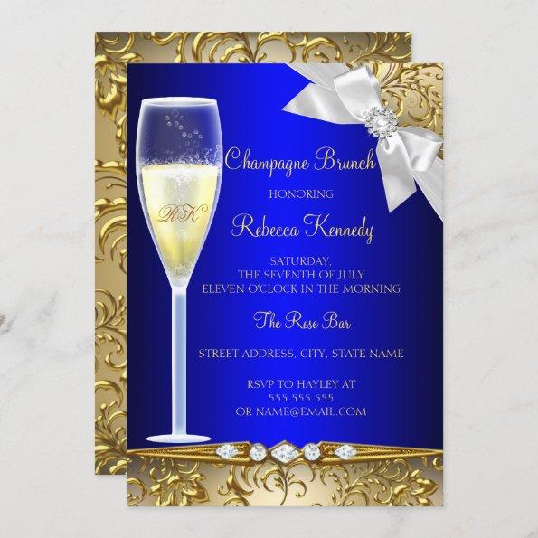 Elegant Blue Gold White Champagne Brunch Invite