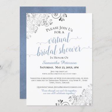Elegant Blue & Gray on White Virtual Bridal Shower Invitations