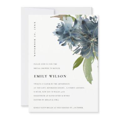 ELEGANT BLUE GREEN GOLD FLORA BRIDAL SHOWER INVITE