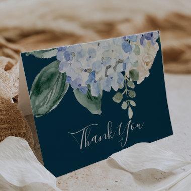 Elegant Blue Hydrangea | Blank Navy Thank You