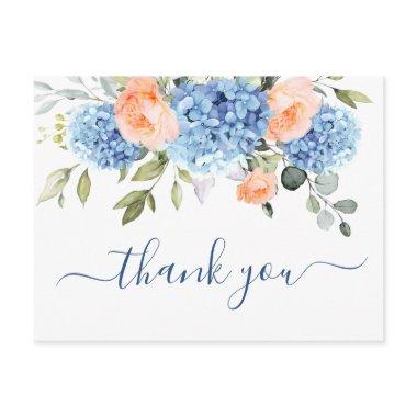 Elegant Blue Hydrangea Blush Pink Roses Thank You PostInvitations