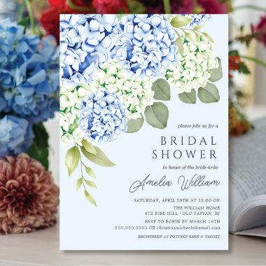 Elegant Blue Hydrangea Bridal Shower Invitations