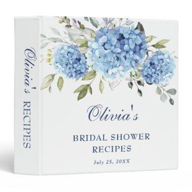 Elegant Blue Hydrangea Bridal Shower Recipe 3 Ring Binder