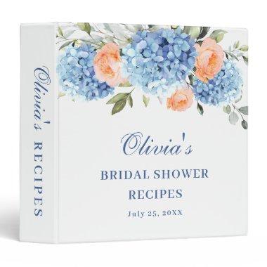 Elegant Blue Hydrangea  Recipe 3 Ring Binder