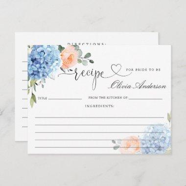 Elegant Blue Hydrangea Bridal Shower Recipe Invitations