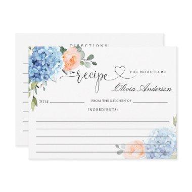 Elegant Blue Hydrangea Bridal Shower Recipe Invitations