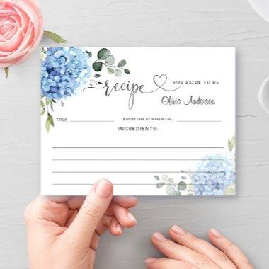 Elegant Blue Hydrangea Bridal Shower Recipe Invitations