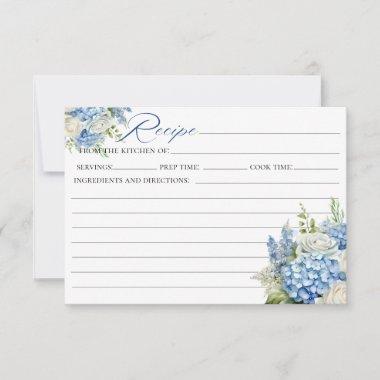 Elegant Blue Hydrangea Bridal Shower Recipe Invitations