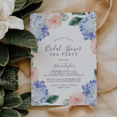 Elegant Blue Hydrangea Bridal Shower Tea Party Invitations