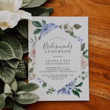 Elegant Blue Hydrangea Bridesmaids Luncheon Invitations