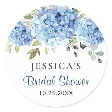 Elegant Blue Hydrangea Eucalyptus Bridal Shower Classic Round Sticker