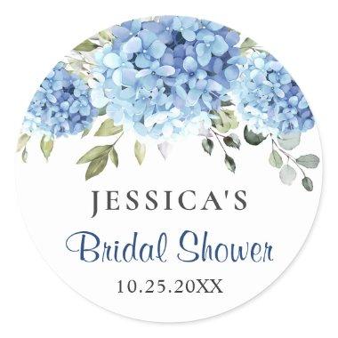 Elegant Blue Hydrangea Eucalyptus Bridal Shower Classic Round Sticker