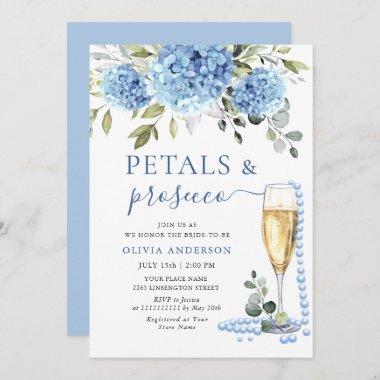 Elegant Blue Hydrangea Floral PETALS & Prosecco Invitations