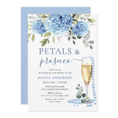 Elegant Blue Hydrangea Floral PETALS & Prosecco Invitations