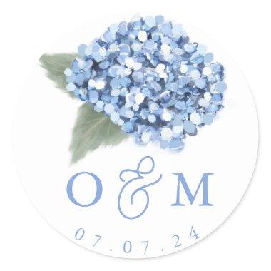 Elegant Blue Hydrangea Floral Wedding Classic Round Sticker