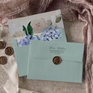 Elegant Blue Hydrangea | Green Wedding Invitations Envelope