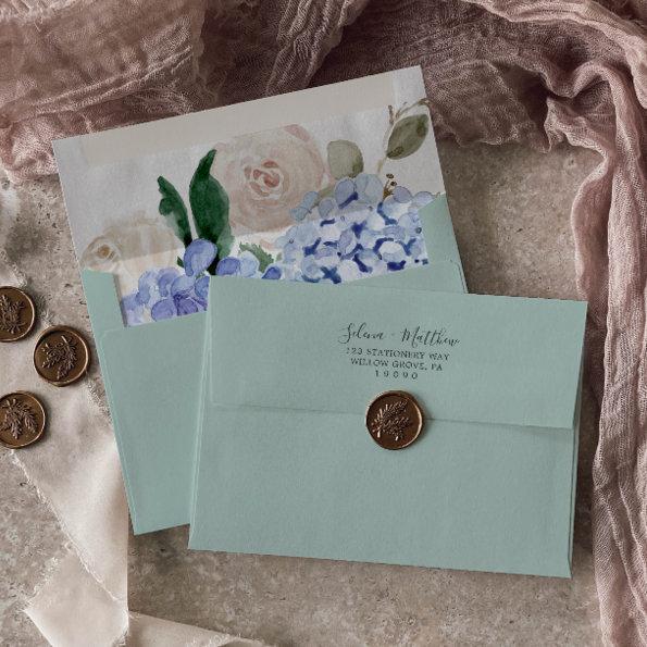 Elegant Blue Hydrangea | Green Wedding Invitations Envelope
