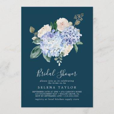 Elegant Blue Hydrangea | Navy Bridal Shower Invitations