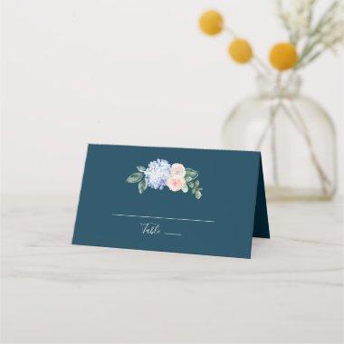 Elegant Blue Hydrangea | Navy Folded Wedding Place Invitations