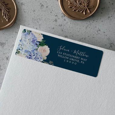 Elegant Blue Hydrangea Navy Return Address Label