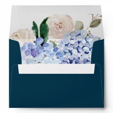Elegant Blue Hydrangea | Navy Wedding Invitations Envelope
