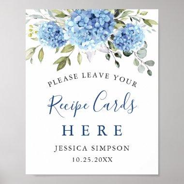 Elegant Blue Hydrangea Recipe Invitations Bridal Shower Poster