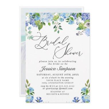 Elegant Blue Hydrangea Watercolor Bridal Shower In Invitations