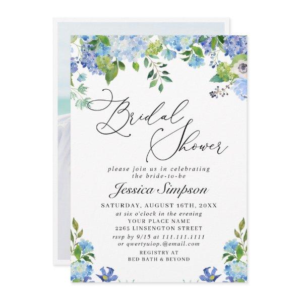 Elegant Blue Hydrangea Watercolor Bridal Shower In Invitations