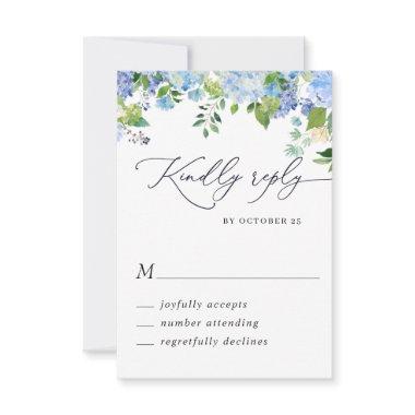 Elegant Blue Hydrangea Watercolor Wedding RSVP Card